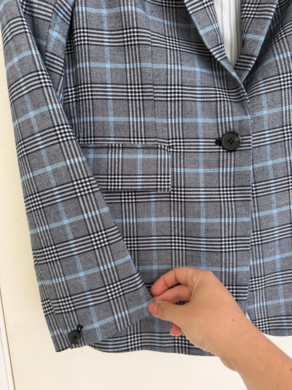 1.STATE Blue & Black Glen Plaid One-Button Blazer Women's Size 10 - Picture 3 of 6